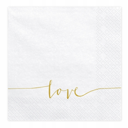 Serwetki białe ze złotym napisem love trójwarstwowe 20 szt.