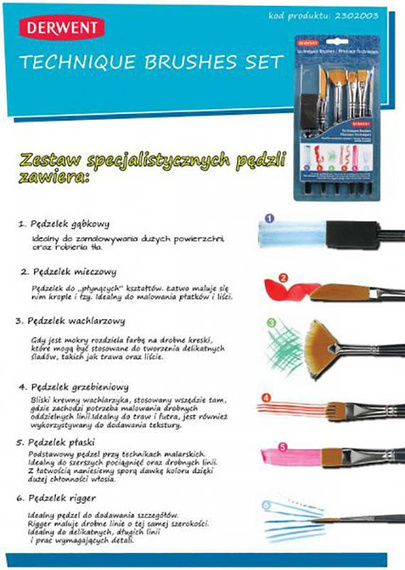 Zestaw pędzli technicznych Derwent - 6 sztuk 