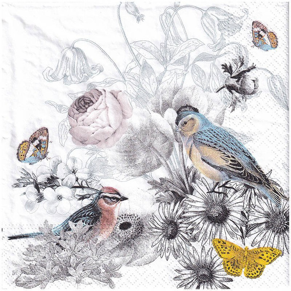 Serwetka 33x33cm - Serena kwiaty ptaki