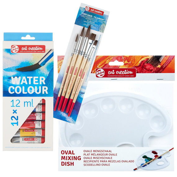 Farby akwarelowe Art Creation 12x12ml Talens + pędzle + paletka