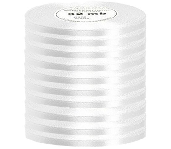 Wstążka satynowa biała 6mm - 32mb - 10szt