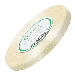 Wstążka satynowa w kropki kremowa 6mm - 22m