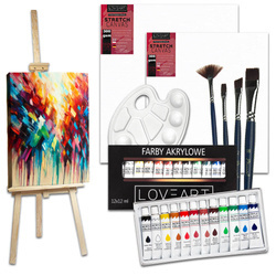 Zestaw malarski ze sztalugą 175 cm, farby akrylowe 12x12ml