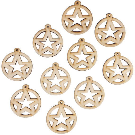 Drewniana ozdoba zawieszka bombka 6cm - Gwiazda - 10szt