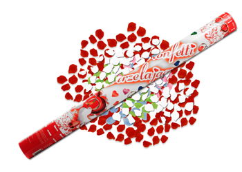 Tuba strzelająca - konfetti kolorowe serca 60cm