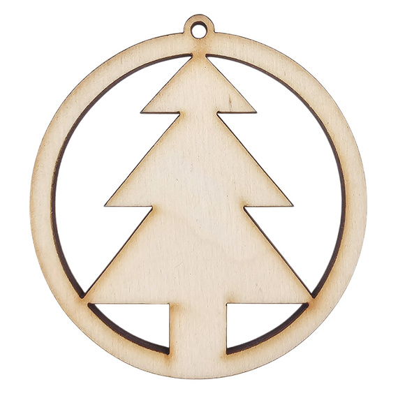 Drewniana ozdoba zawieszka bombka 6 cm Decor - z choinką - 10szt