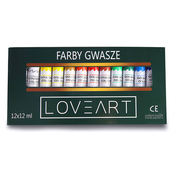 Farby gwasze Loveart 12x12ml gouache Szpachelki malarskie 5 sztuk