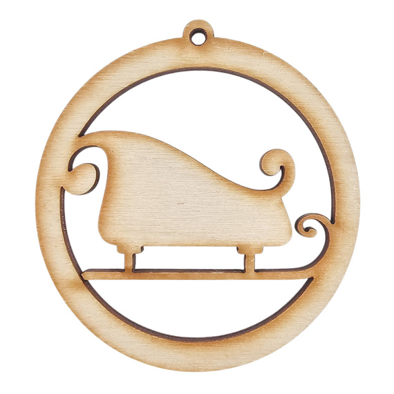 Drewniana ozdoba zawieszka bombka 6 cm - Sanie Mikołaja