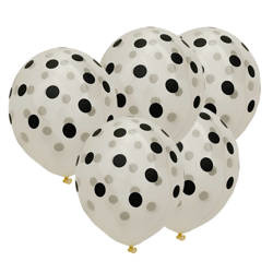 Balony w kropki 5 szt. 30cm transparentny / czarne kropki