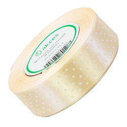 Wstążka satynowa w kropki 25mm 23m - 02 kremowa