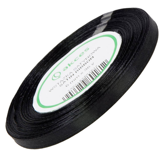 Wstążka satynowa czarna 6mm - 32mb