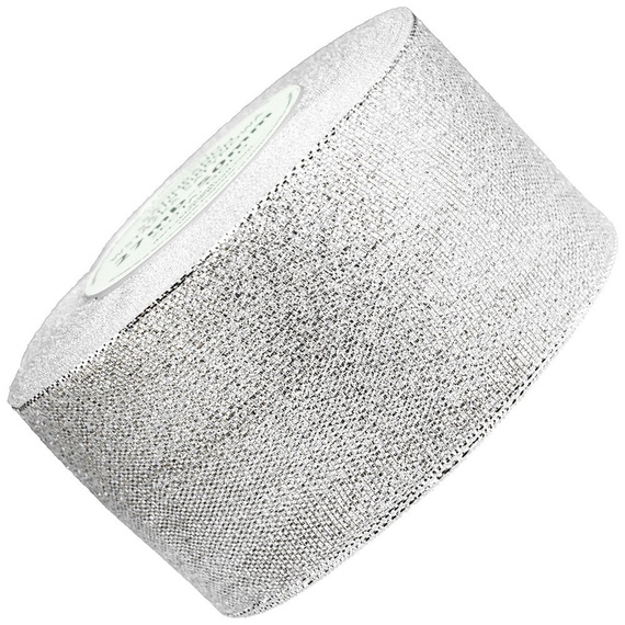 Wstążka brokatowa srebrna 50mm 22m - Srebrna