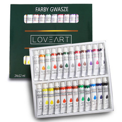 Farby Gwasze LOVEART 24 kolory x 12 ml - Gouache do malowania