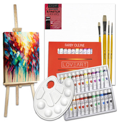 Zestaw malarski ze sztalugą 175 cm, farby olejne 24x12ml