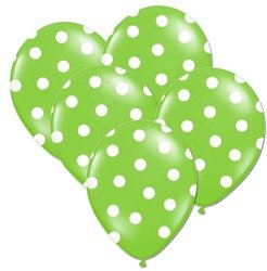 Balony w kropki 5 szt. 30 cm zielony / białe kropki