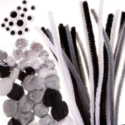Druciki kreatywne z pomponami - Białe, szare, czarne