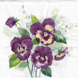 Serwetka 33x33cm - Pansies bouquet purple bratki