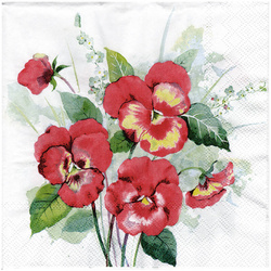 Serwetka 33x33cm - Pansies bouquet red bratki