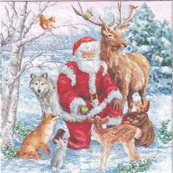 Serwetka 33x33cm - Santa & Animals Święty Mikołaj