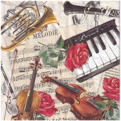 Serwetka 33x33cm - Symphony instrumenty róże