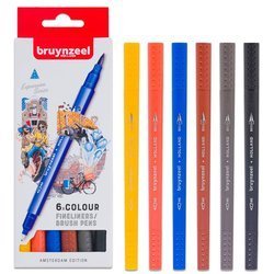 Zestaw dwustronnych pisaków pędzelkowych Bruynzeel - 6 kolorów