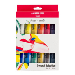 Zestaw farb akrylowych Amsterdam 12x20ml w podstawowych kolorach