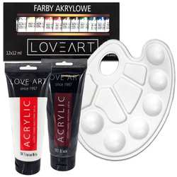 Zestaw malarski - Farby akrylowe 12x12ml, Farby 2 x 200ml, Paleta