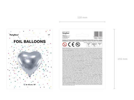 Balon foliowy serce 45 cm - 018 srebrny