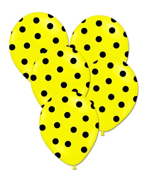 Balony w kropki 5 szt. 30 cm żółty / czarne kropki