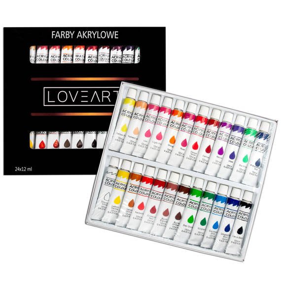 Farby akrylowe Loveart 24x12ml Szpachelki malarskie 5 sztuk