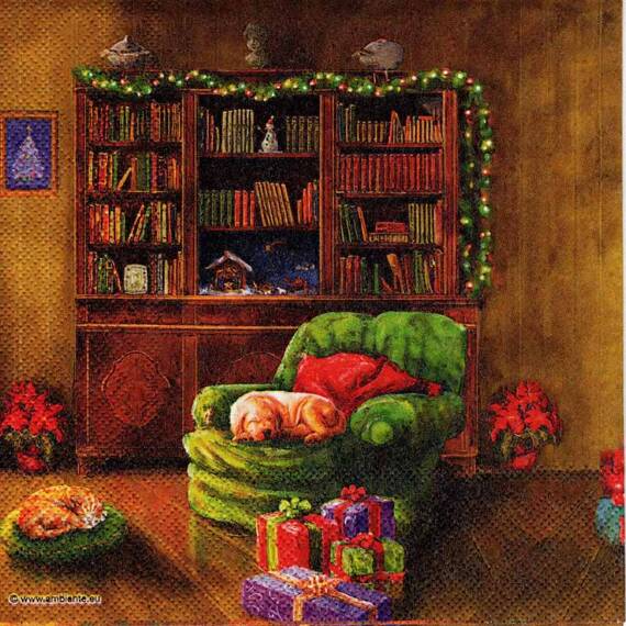 Serwetka 33x33cm - Gifts under Christmas tree Mikołaj choinka