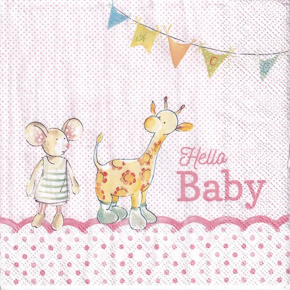 Serwetka 33x33cm - Hello Baby light rose