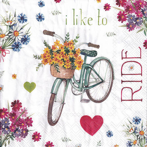 Serwetka 33x33cm - I Love My Bike rower z koszykiem