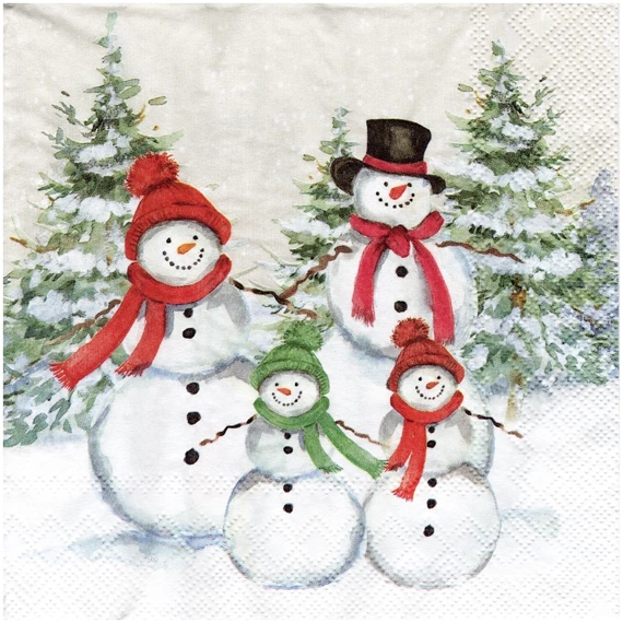 Serwetka 33x33cm - Snowmen Family rodzina bałwanków