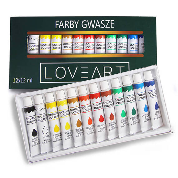 Zestaw farb Loveart 12x12ml Farby akrylowe akwarelowe olejne gwasze