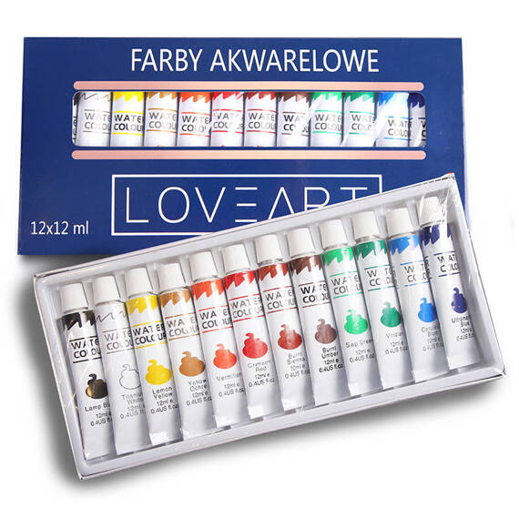 Zestaw farb Loveart 12x12ml Farby akrylowe akwarelowe olejne gwasze