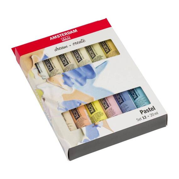 Zestaw farb akrylowych Amsterdam 12x20ml w kolorach pastelowych