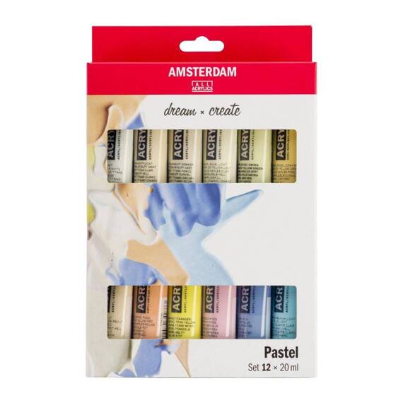 Zestaw farb akrylowych Amsterdam 12x20ml w kolorach pastelowych