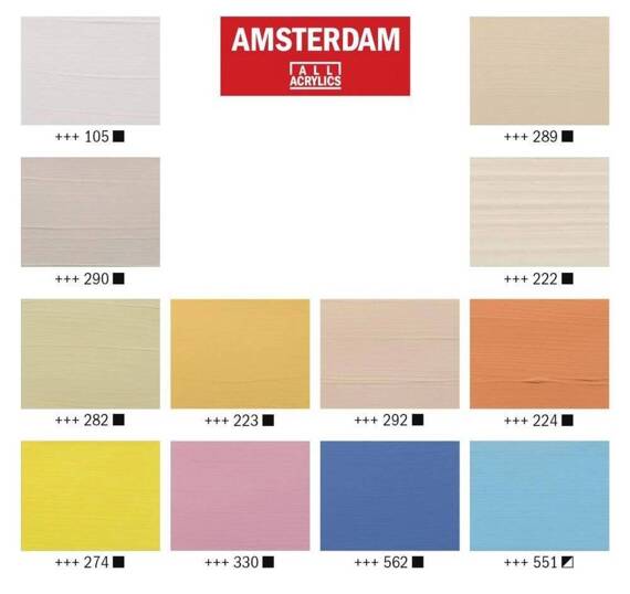 Zestaw farb akrylowych Amsterdam 12x20ml w kolorach pastelowych