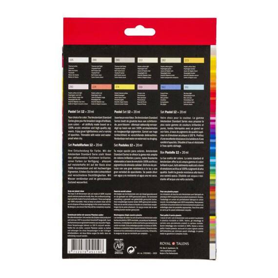 Zestaw farb akrylowych Amsterdam 12x20ml w kolorach pastelowych