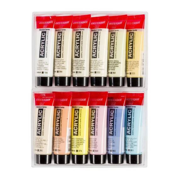 Zestaw farb akrylowych Amsterdam 12x20ml w kolorach pastelowych