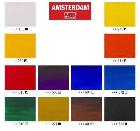 Zestaw farb akrylowych Amsterdam 12x20ml w podstawowych kolorach