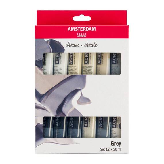 Zestaw farb akrylowych Amsterdam 12x20ml w szarych odcieniach