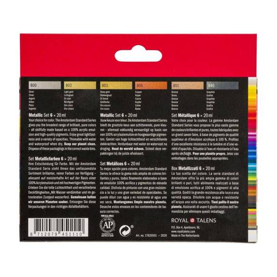 Zestaw farb akrylowych Amsterdam 6x20ml w kolorach metalicznych