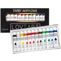 Farby akrylowe Loveart 12x12ml, blok do farb, zestaw pędzli