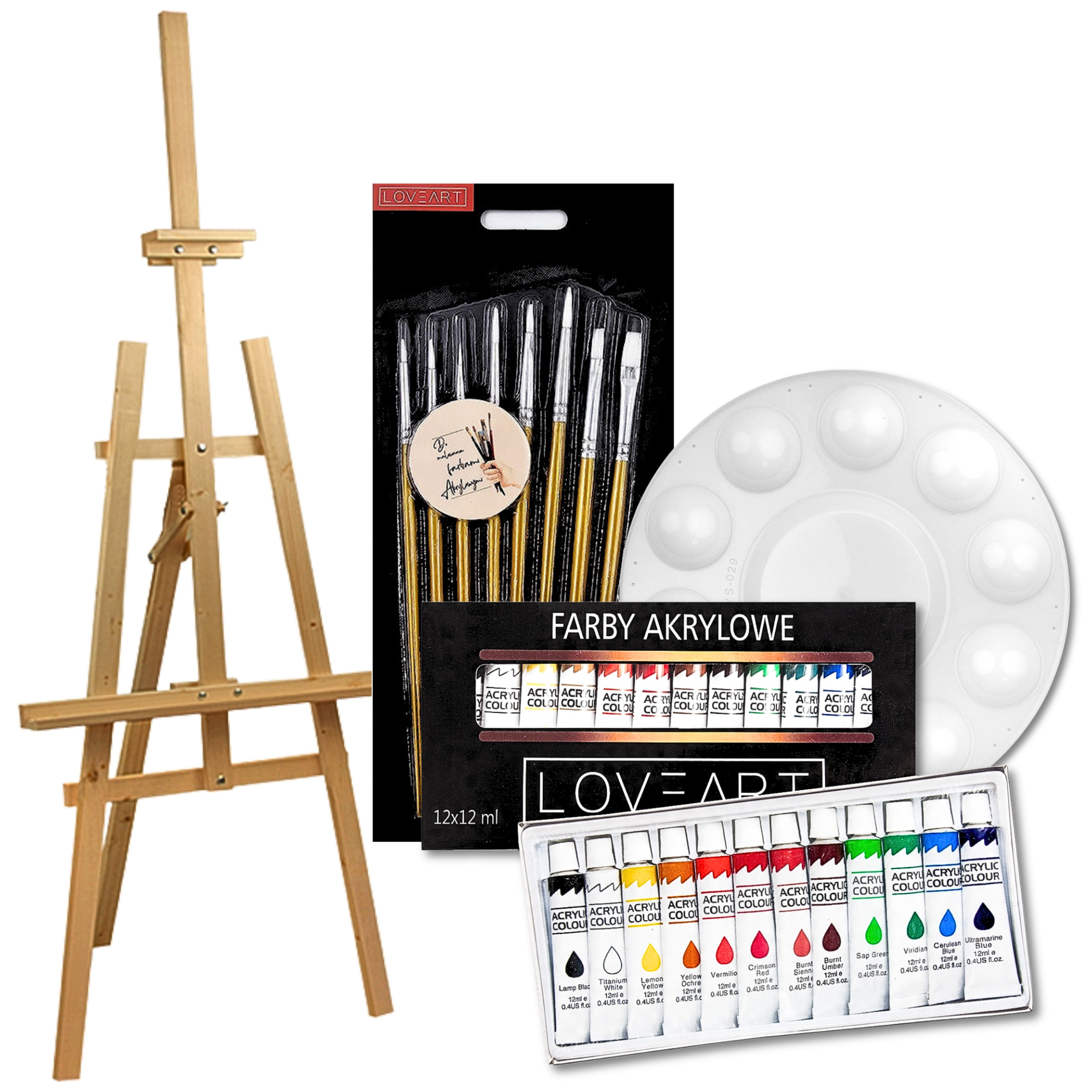 Sztaluga malarska drewniana 150cm + akcesoria artystyczne